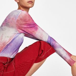 Zara Sheer Long Sleeve Tie Dye Top Size M